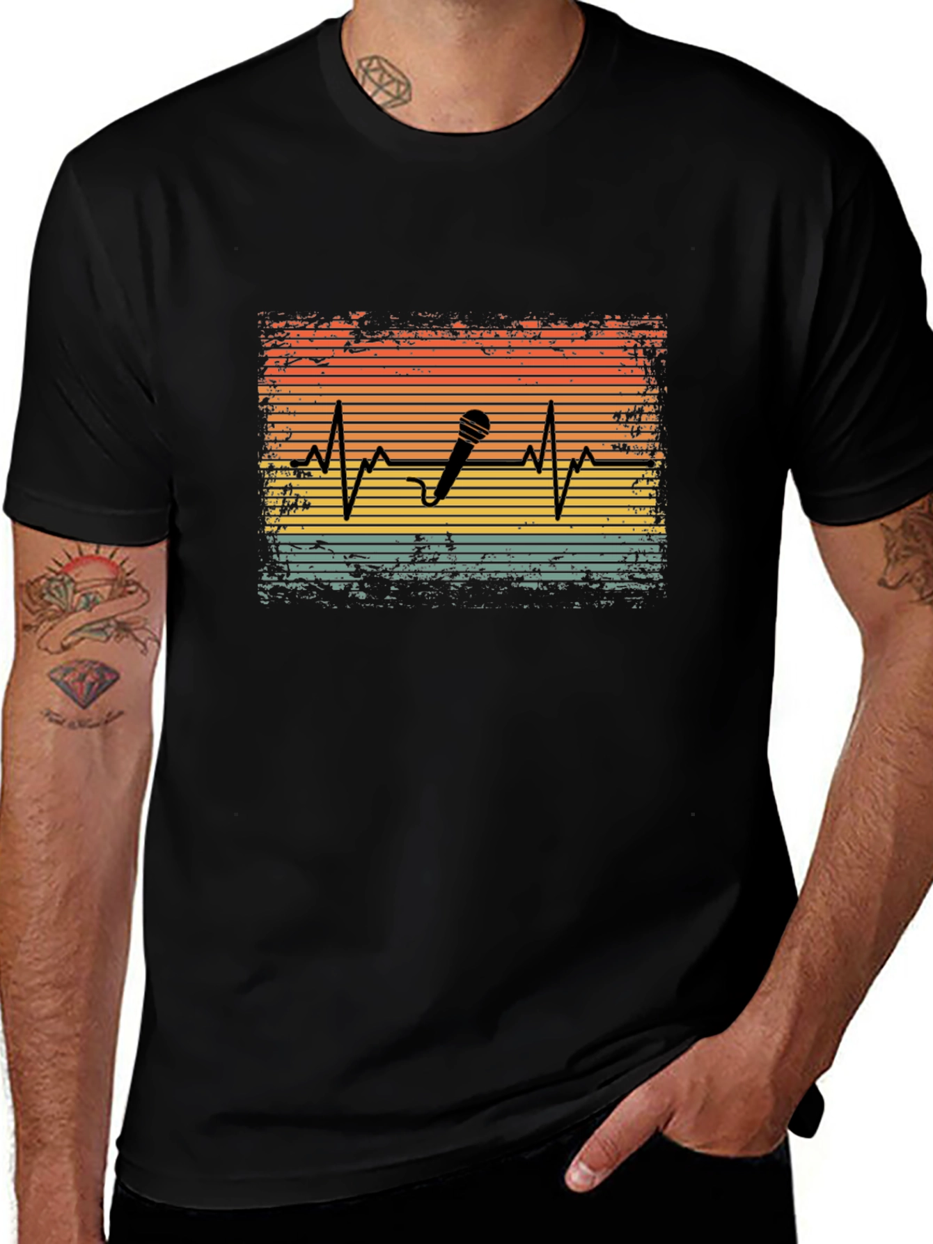 Retro Microphone Heartbeat Graphic Tee