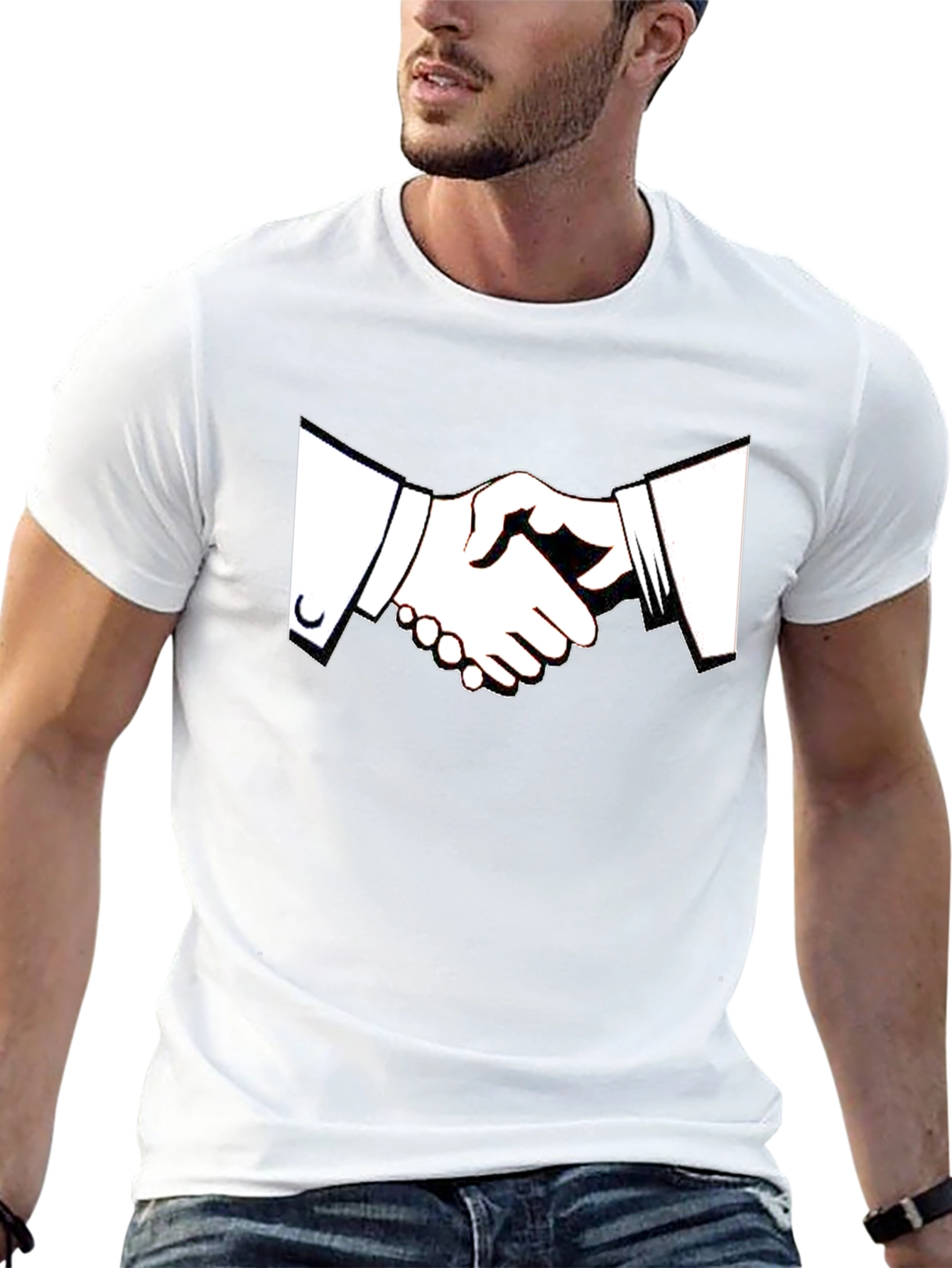 Black T-Shirt with Handshake Graphic