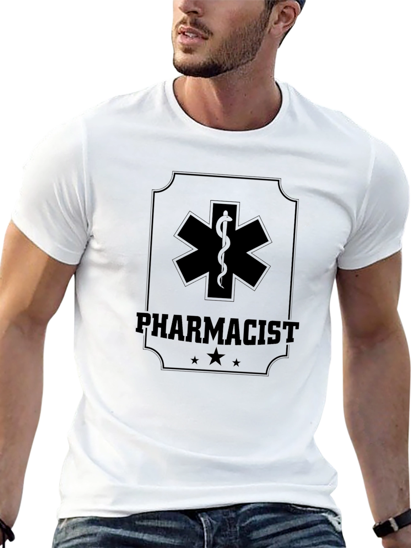 Pharmacist Medical Symbol Graphic Tee - Black Cotton Shirt