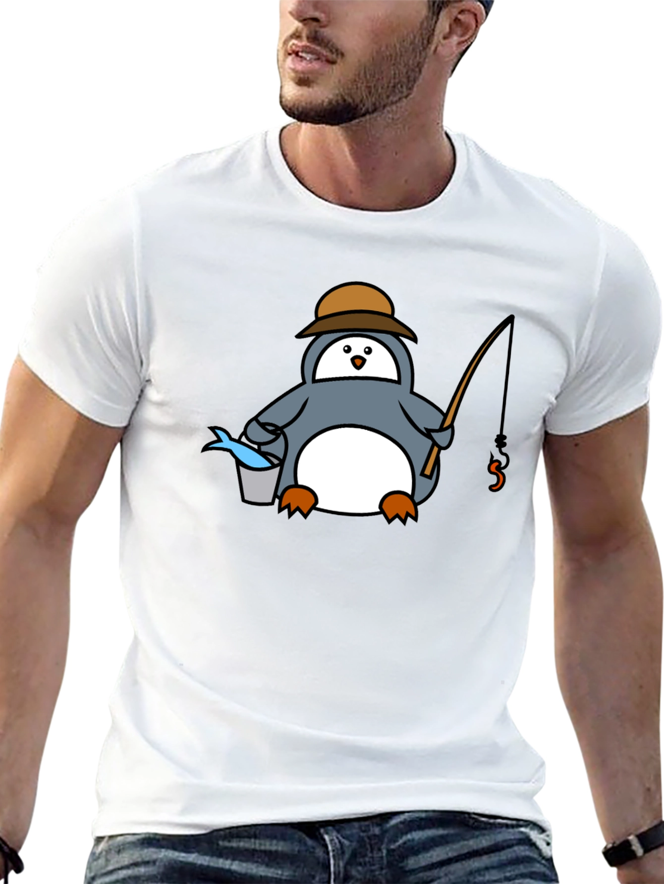 Fishing Penguin T-Shirt - Black Graphic Tee