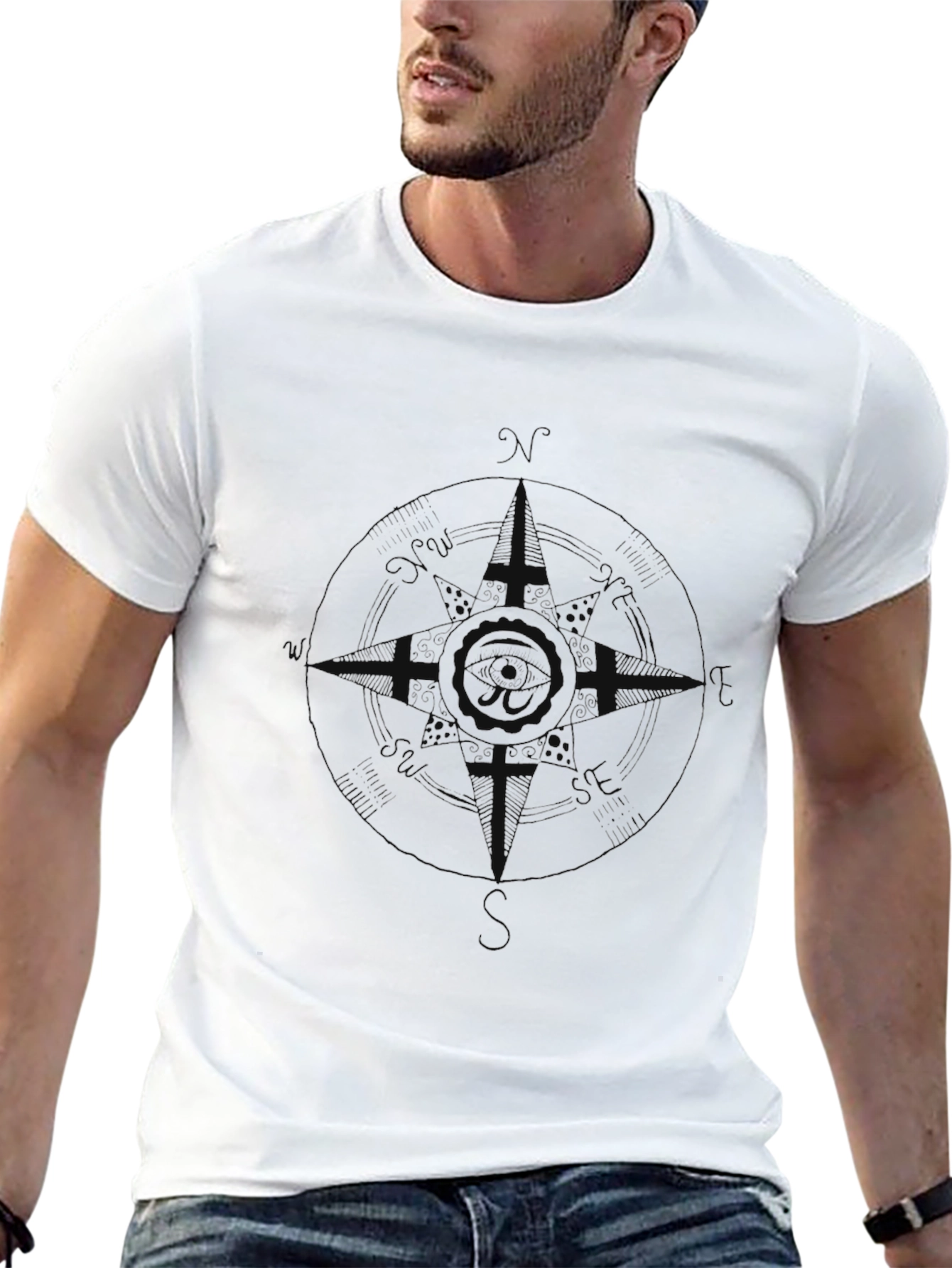 Mens Black Compass Graphic Tee - Stylish & Casual