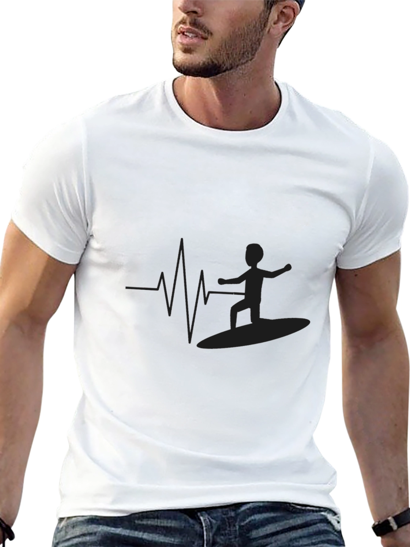 Surfing Heartbeat T-Shirt - Black