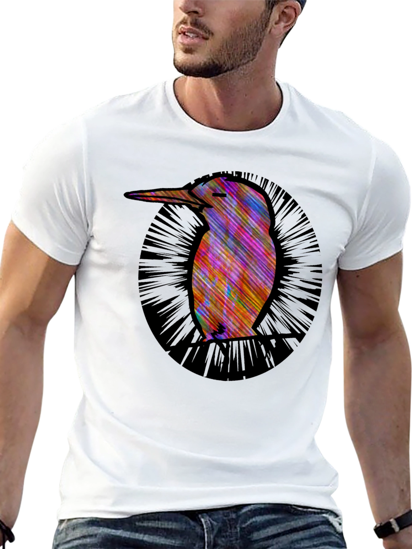 Abstract Bird Graphic Tee - Modern Mens Black T-Shirt