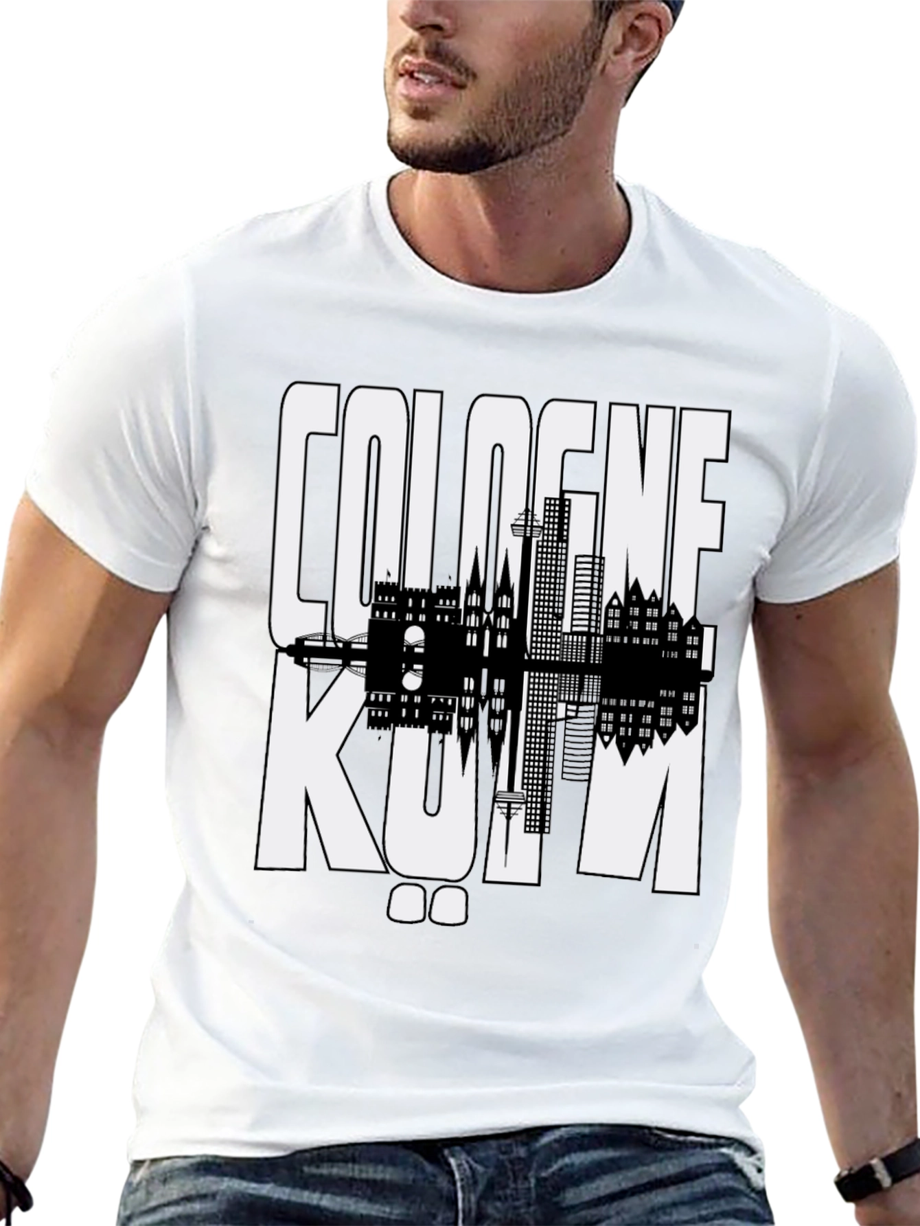 Cologne Skyline Graphic Tee - Black Cotton T-Shirt
