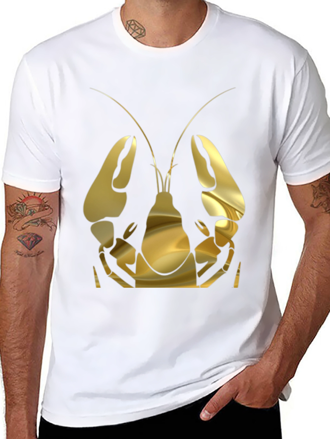 Gold Lobster Graphic Tee - Black Cotton