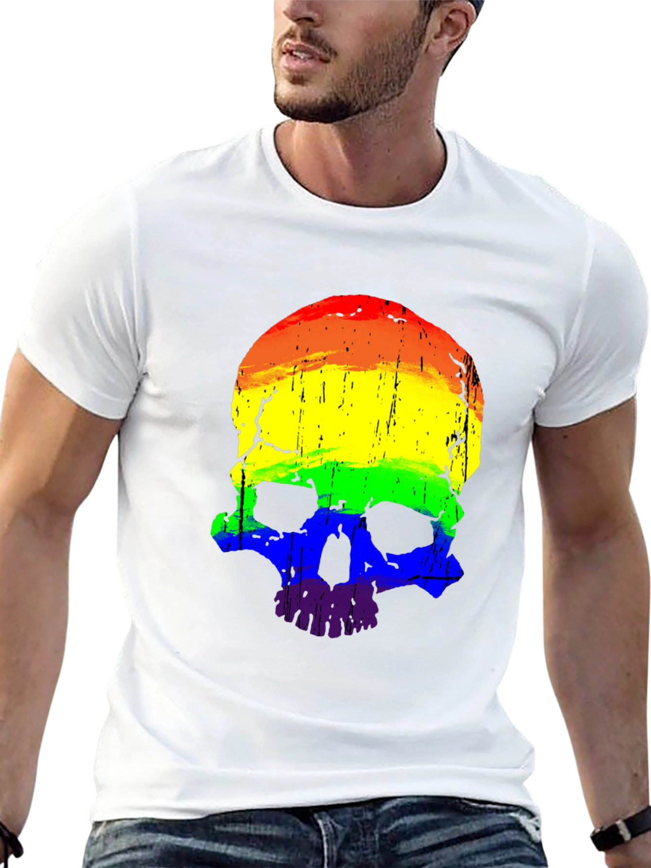 Rainbow Skull Graphic Tee - Mens Black T-Shirt