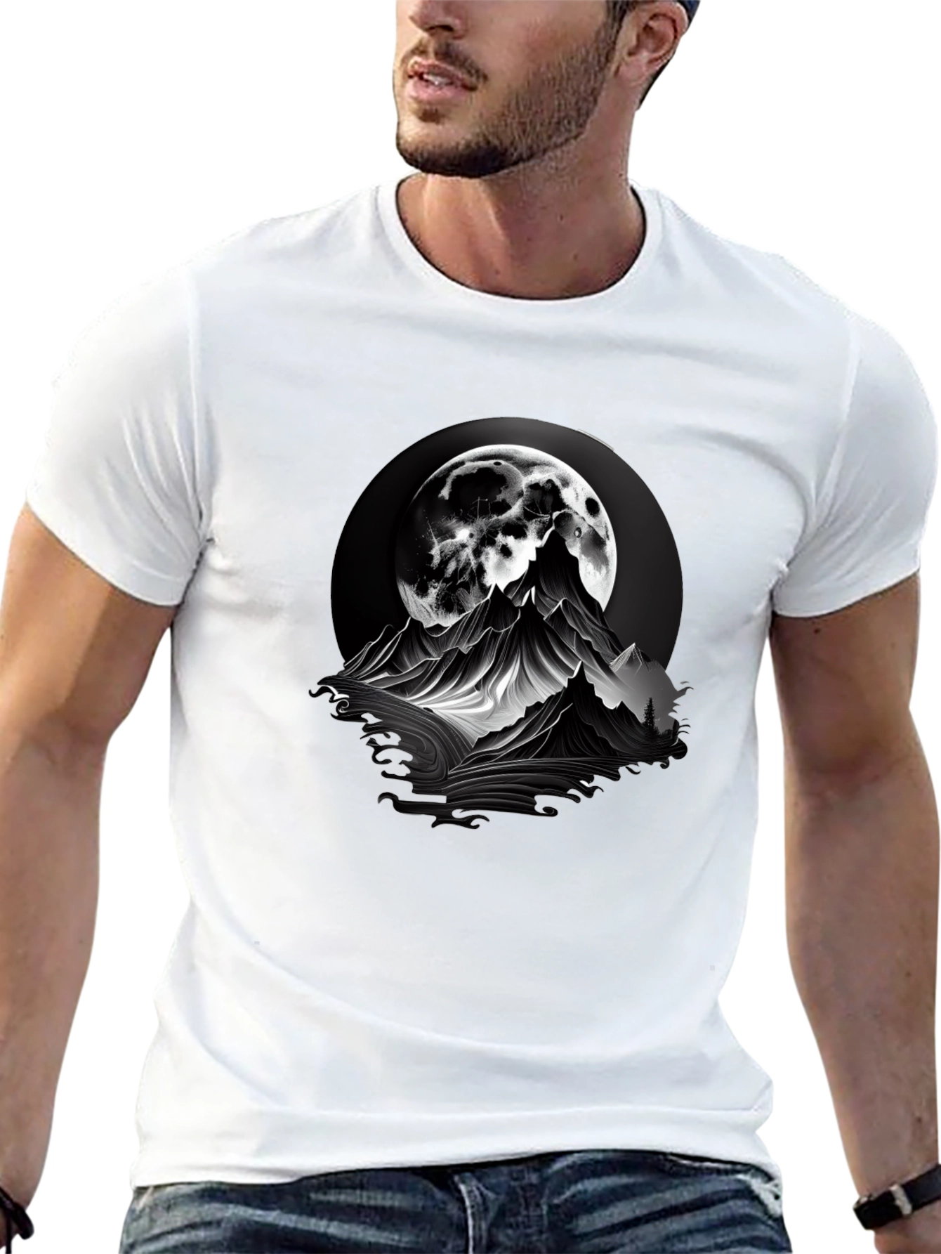 Mountain Moon Graphic Tee - Black