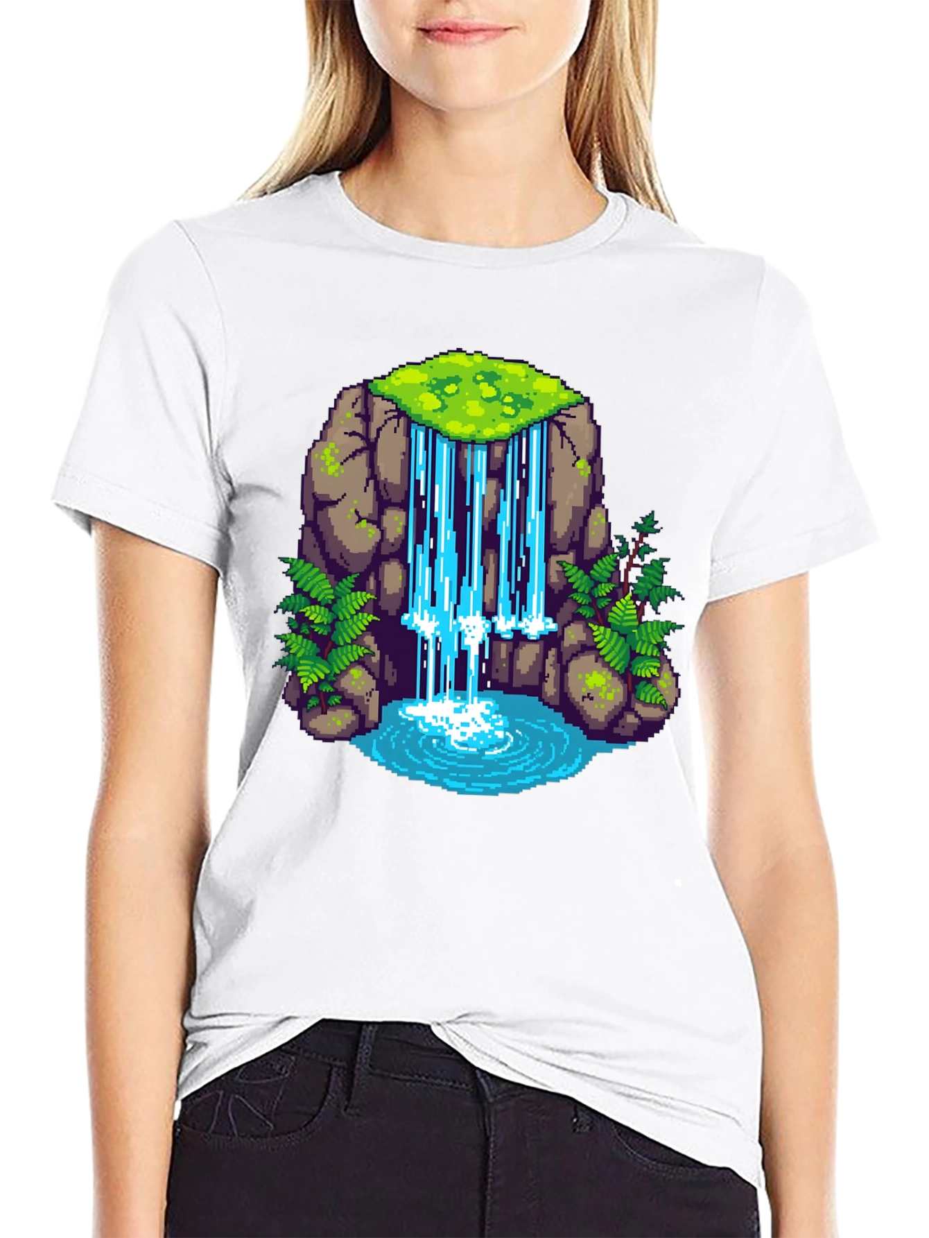 Pixel Waterfall Black T-Shirt