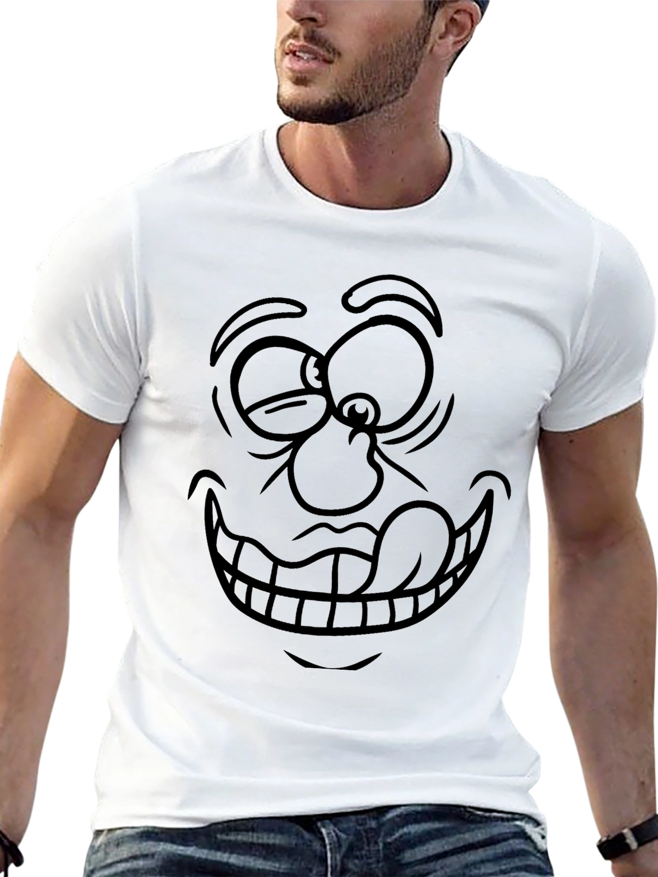 Funny Face Graphic Tee - Black Cotton T-Shirt