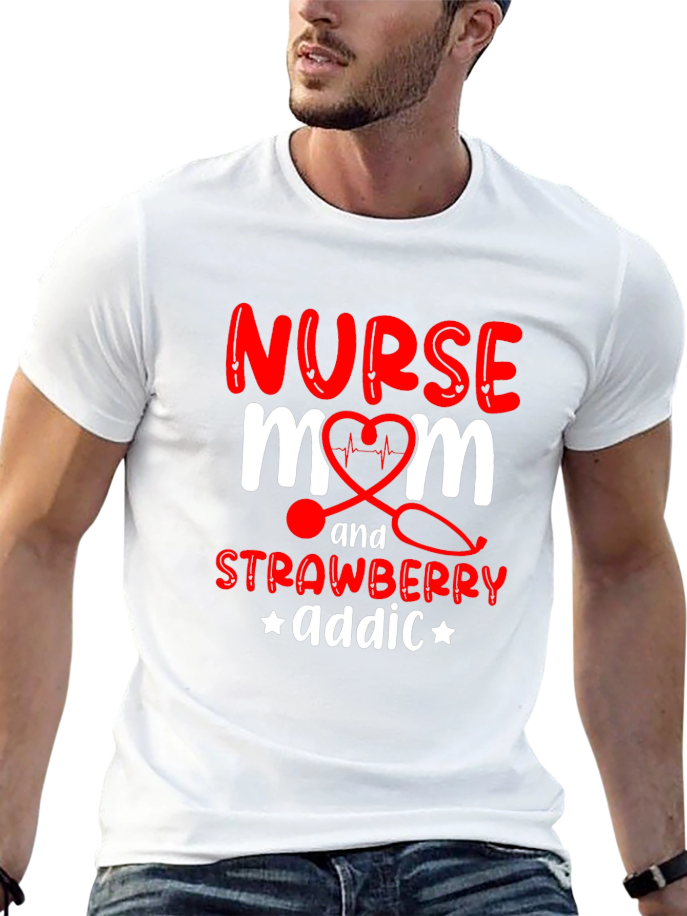 Nurse Mom Strawberry Addict Graphic T-Shirt
