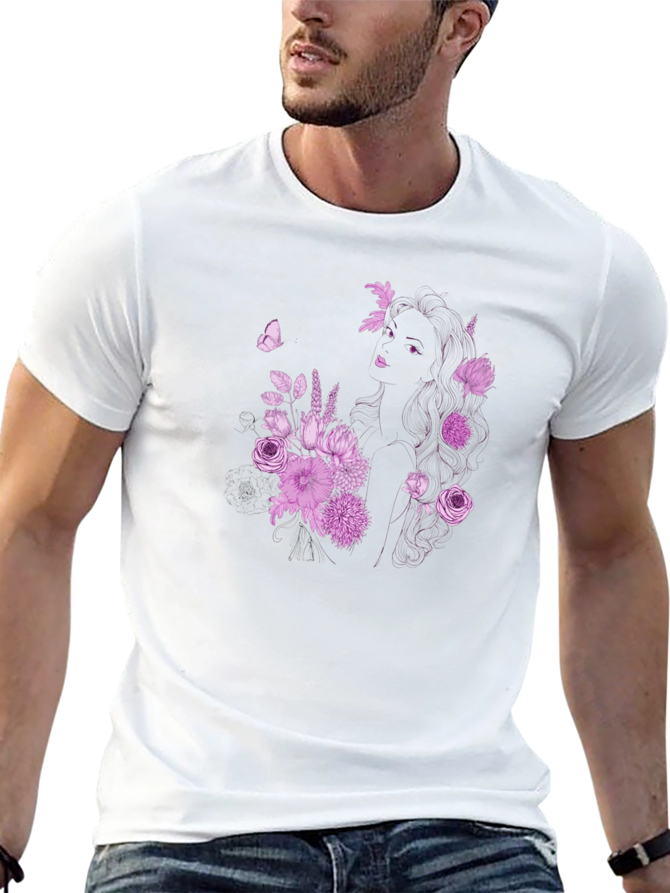 Floral Girl Graphic Black T-Shirt