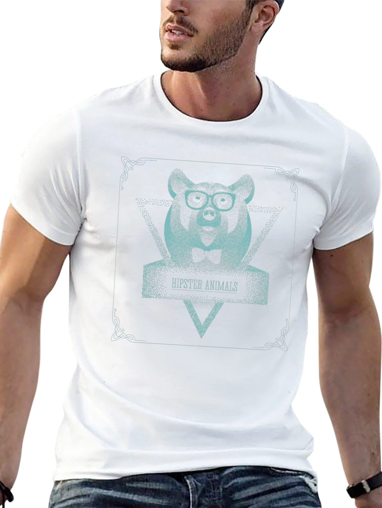 Hipster Animals Graphic T-Shirt - Unique Bear Design