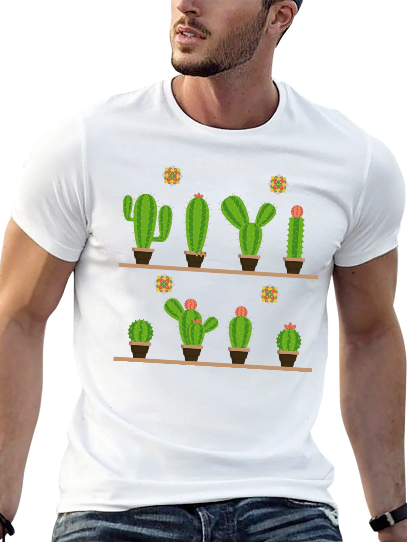 Cactus Print Black T-Shirt