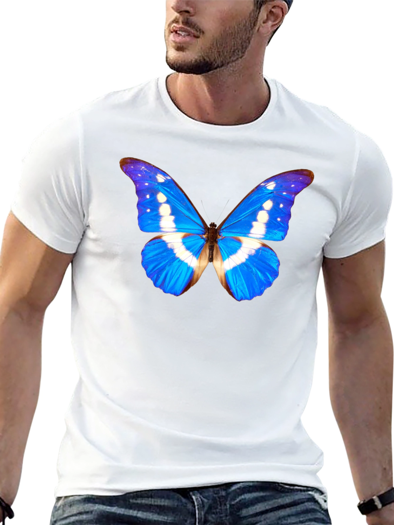 Butterfly Graphic T-Shirt - Vibrant Blue Insect Tee