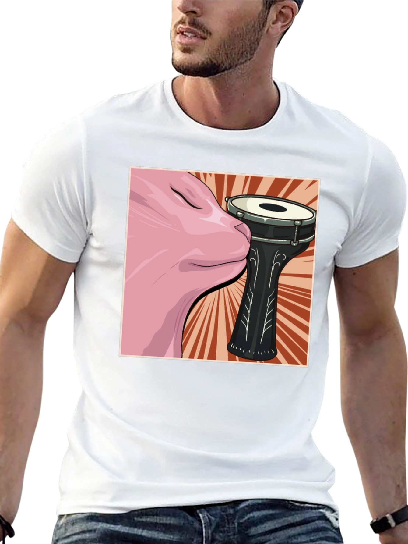 Cat Snuggling Darbuka Drum Graphic T-Shirt