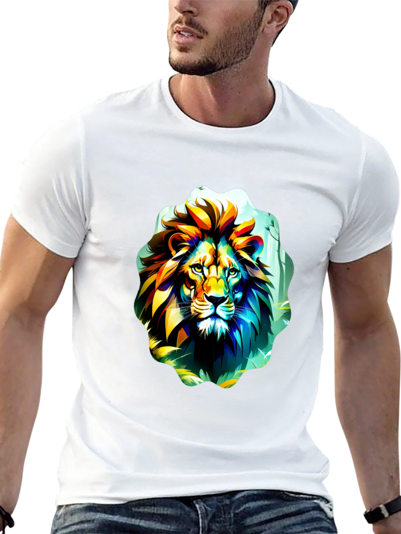 Vibrant Lion Graphic Tee - Black Cotton T-Shirt