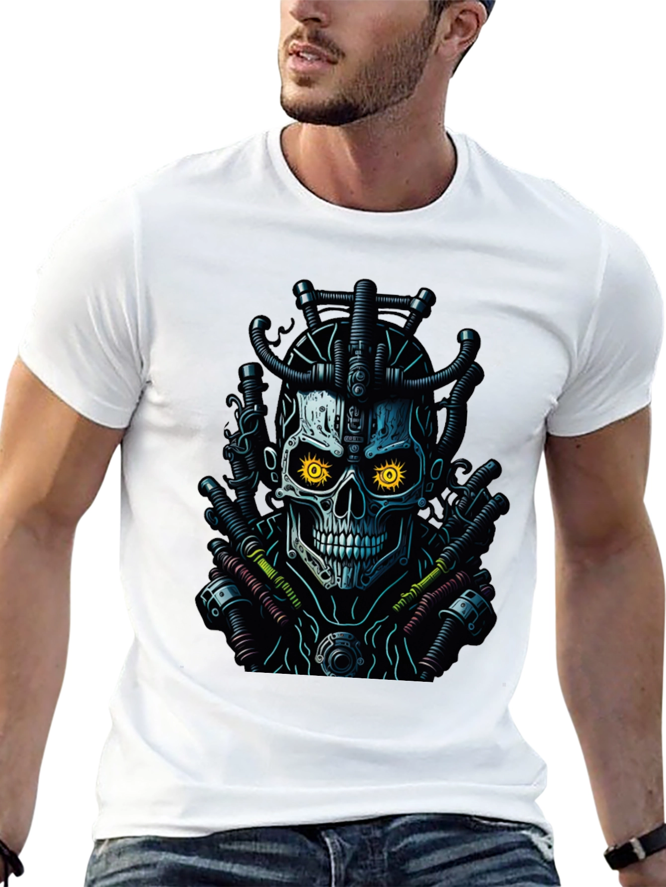 Cyberpunk Skull Graphic Tee - Edgy Streetwear