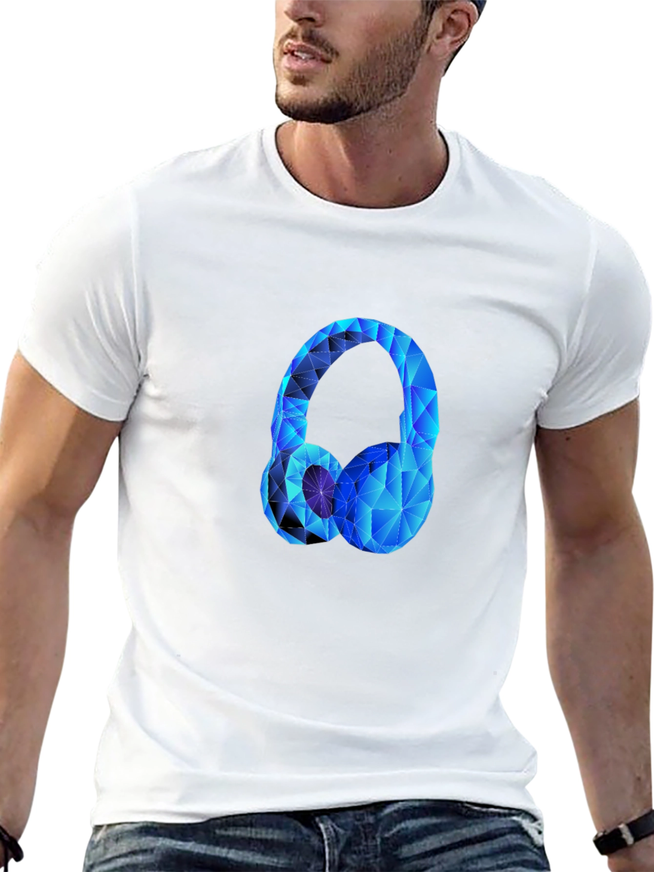 Geometric Headphones Graphic Tee - Black