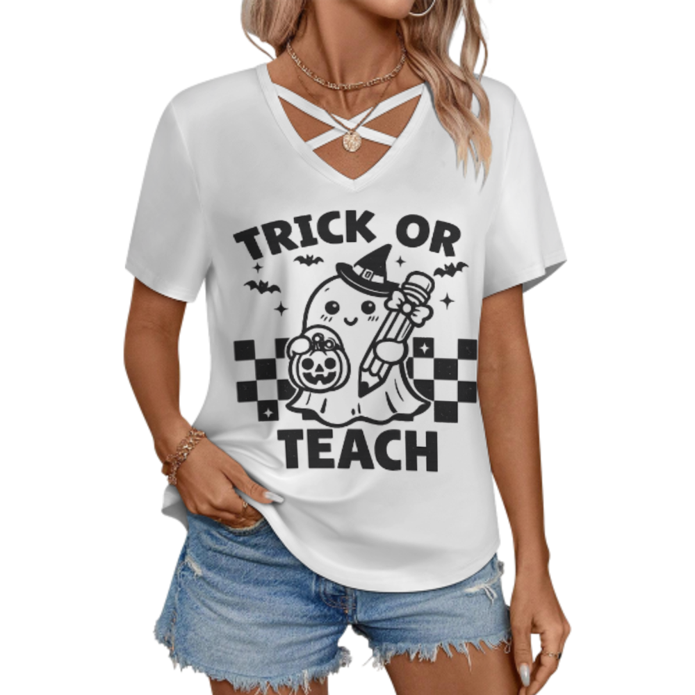 Trick Or Teach Halloween Teacher Shirt – Cute Ghost Graphic Fall Season Tee(z841)