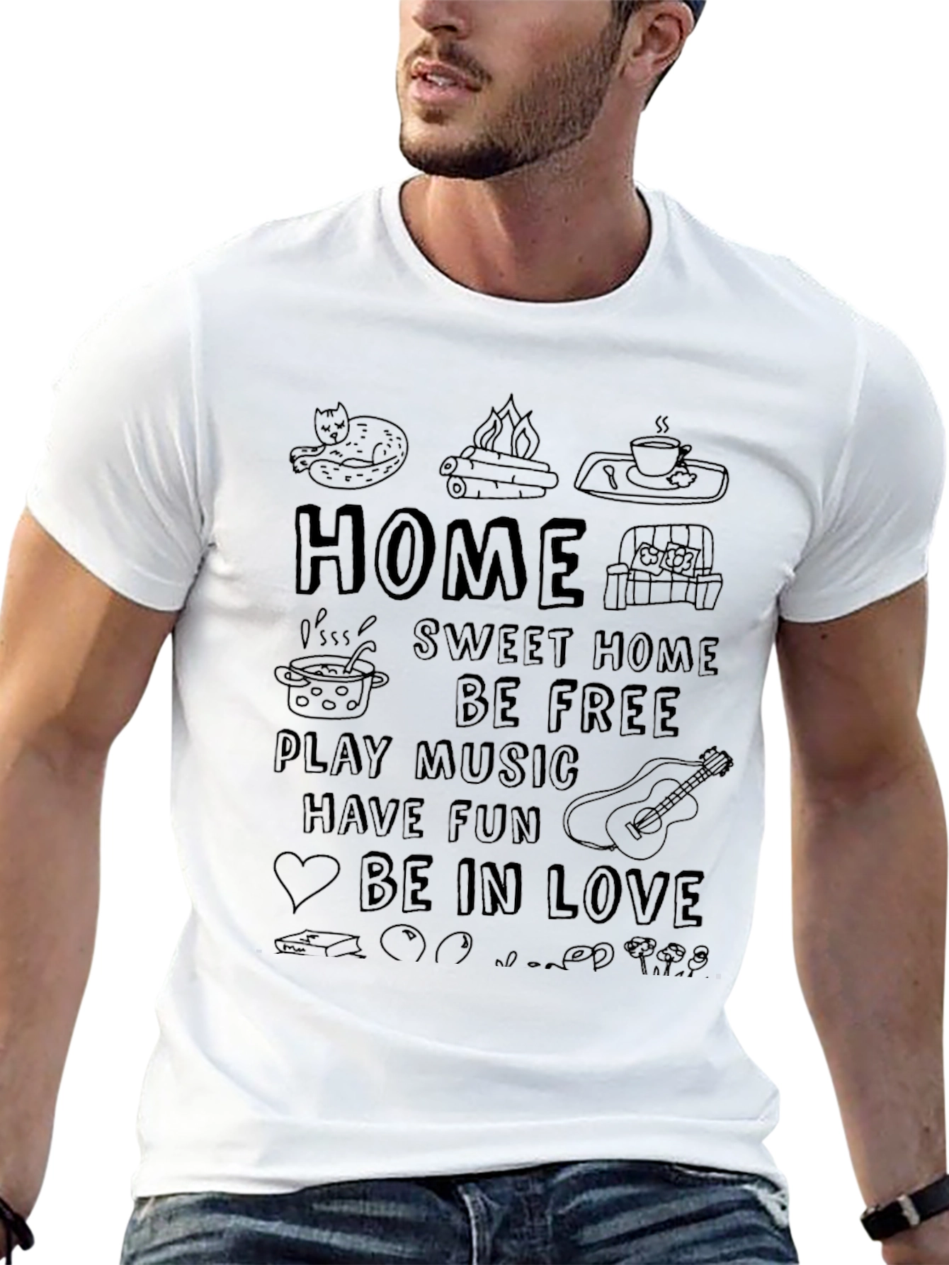 Cozy Home Vibes Black Graphic T-Shirt