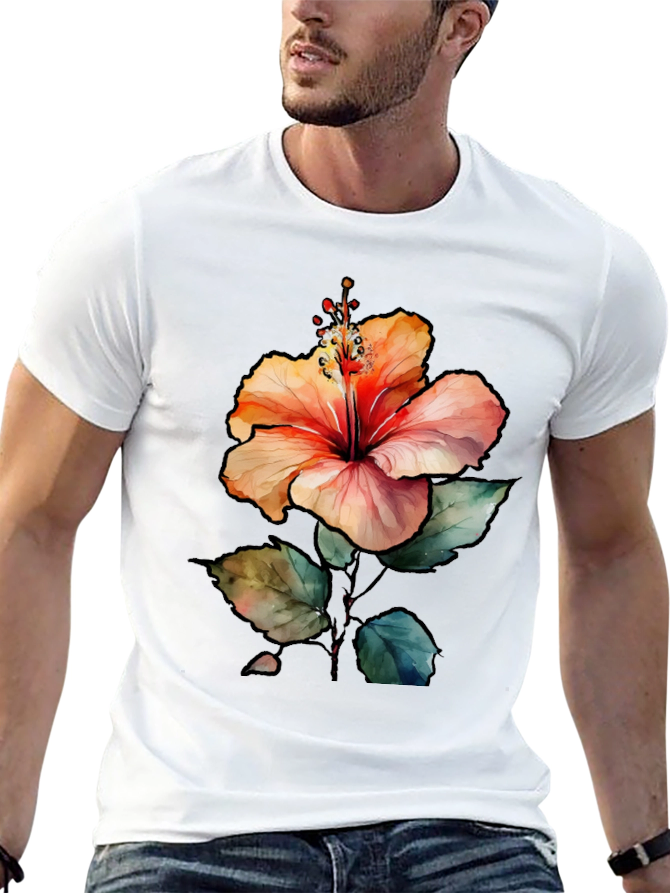 Hibiscus Flower Graphic Black T-Shirt