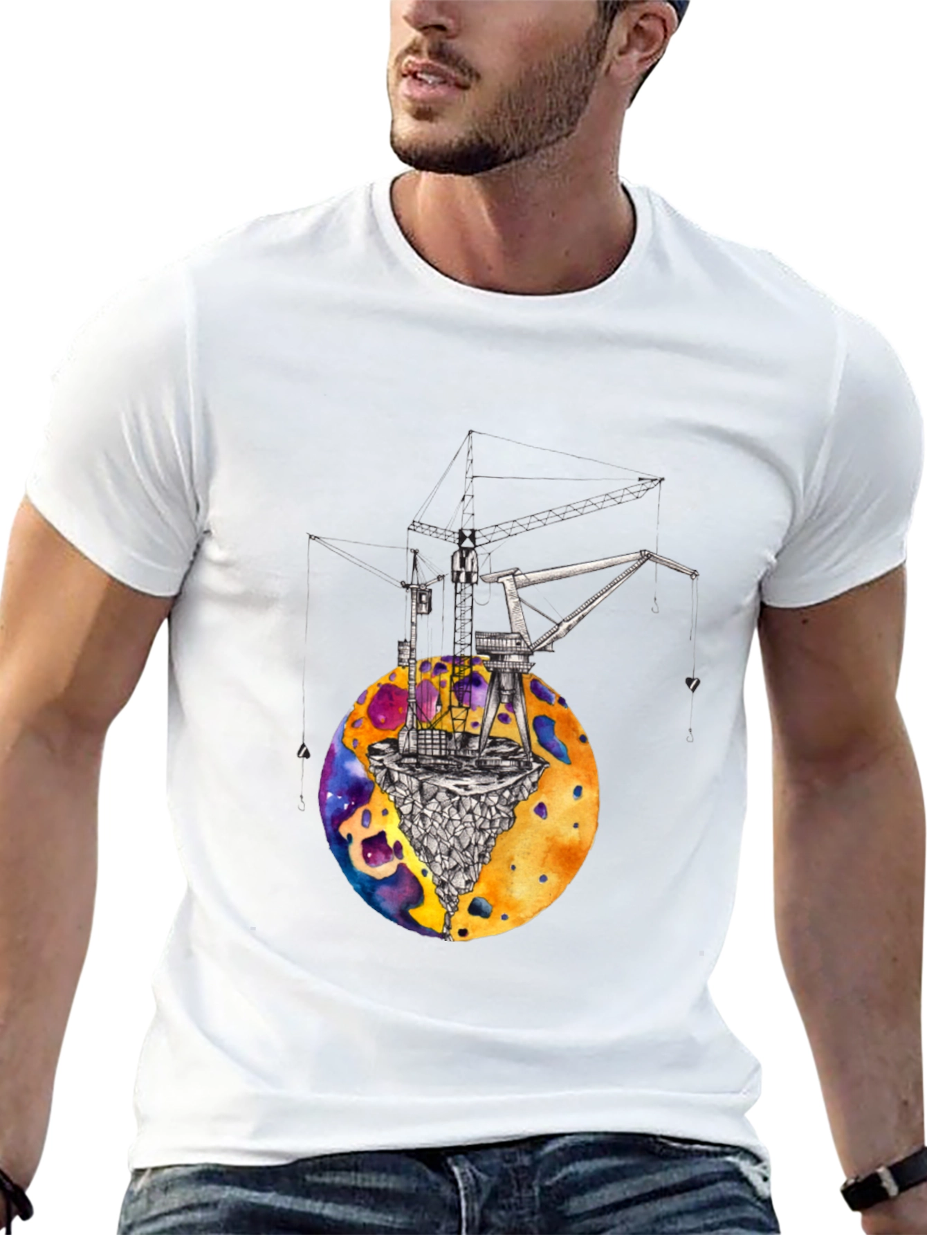 Cosmic Crane T-Shirt - Black Graphic Tee