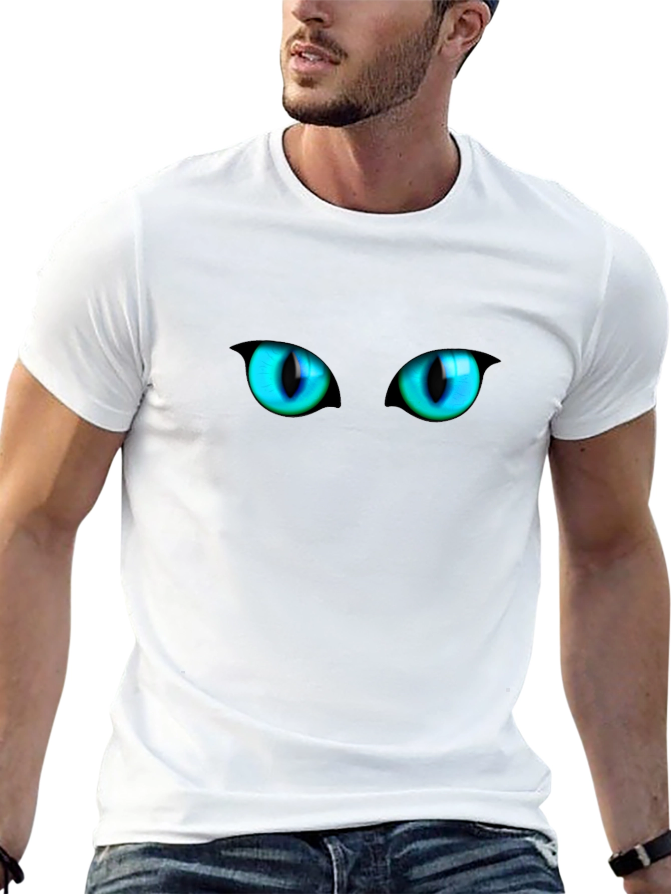 Mens Black Cat Eyes Graphic T-Shirt