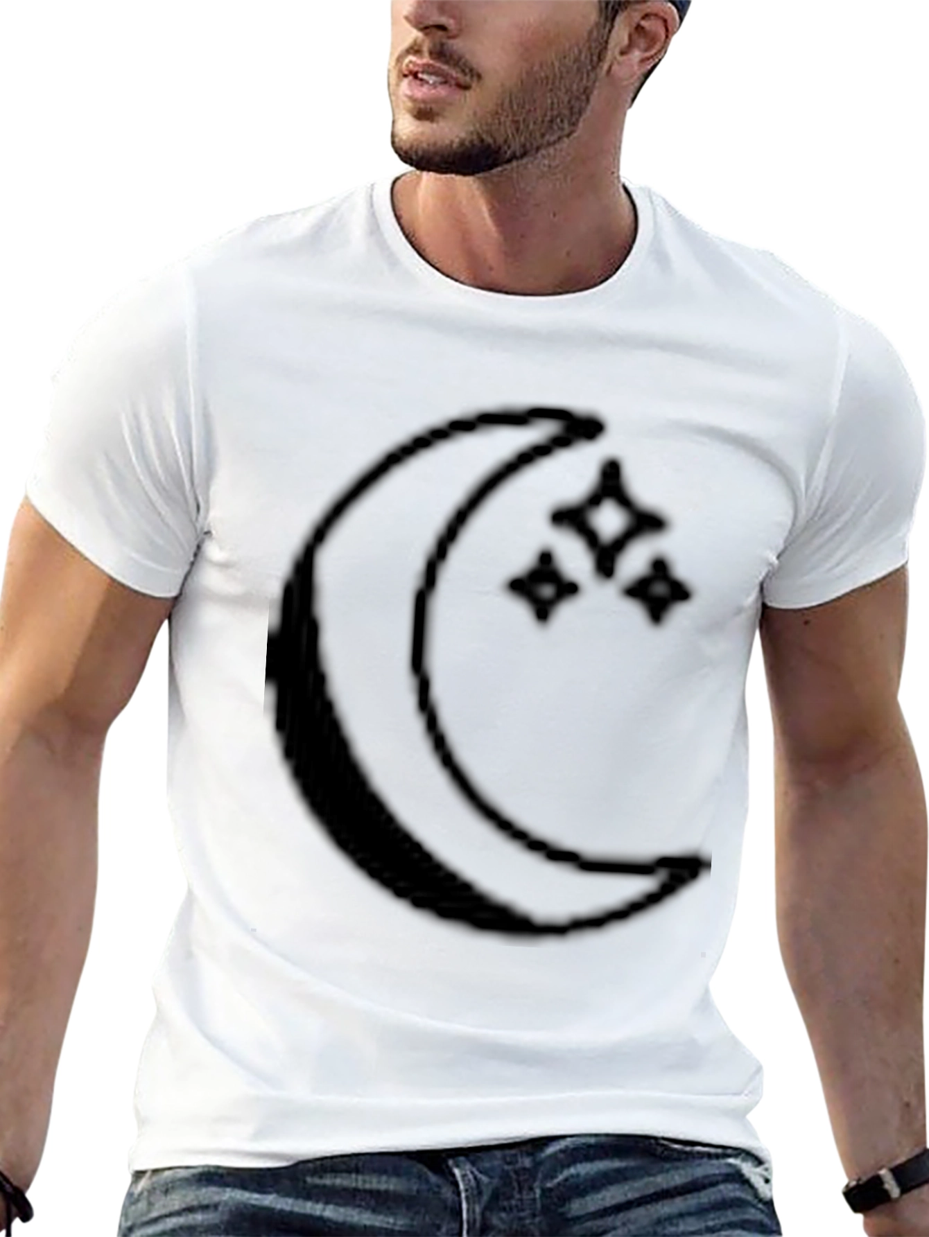 Crescent Moon & Stars Graphic Black T-Shirt