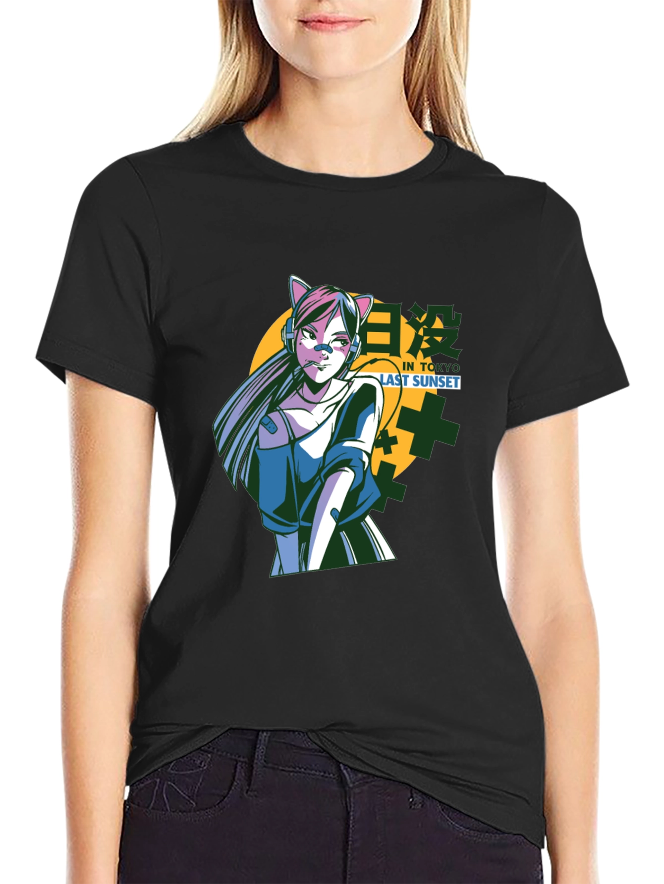 Anime Girl Black T-Shirt