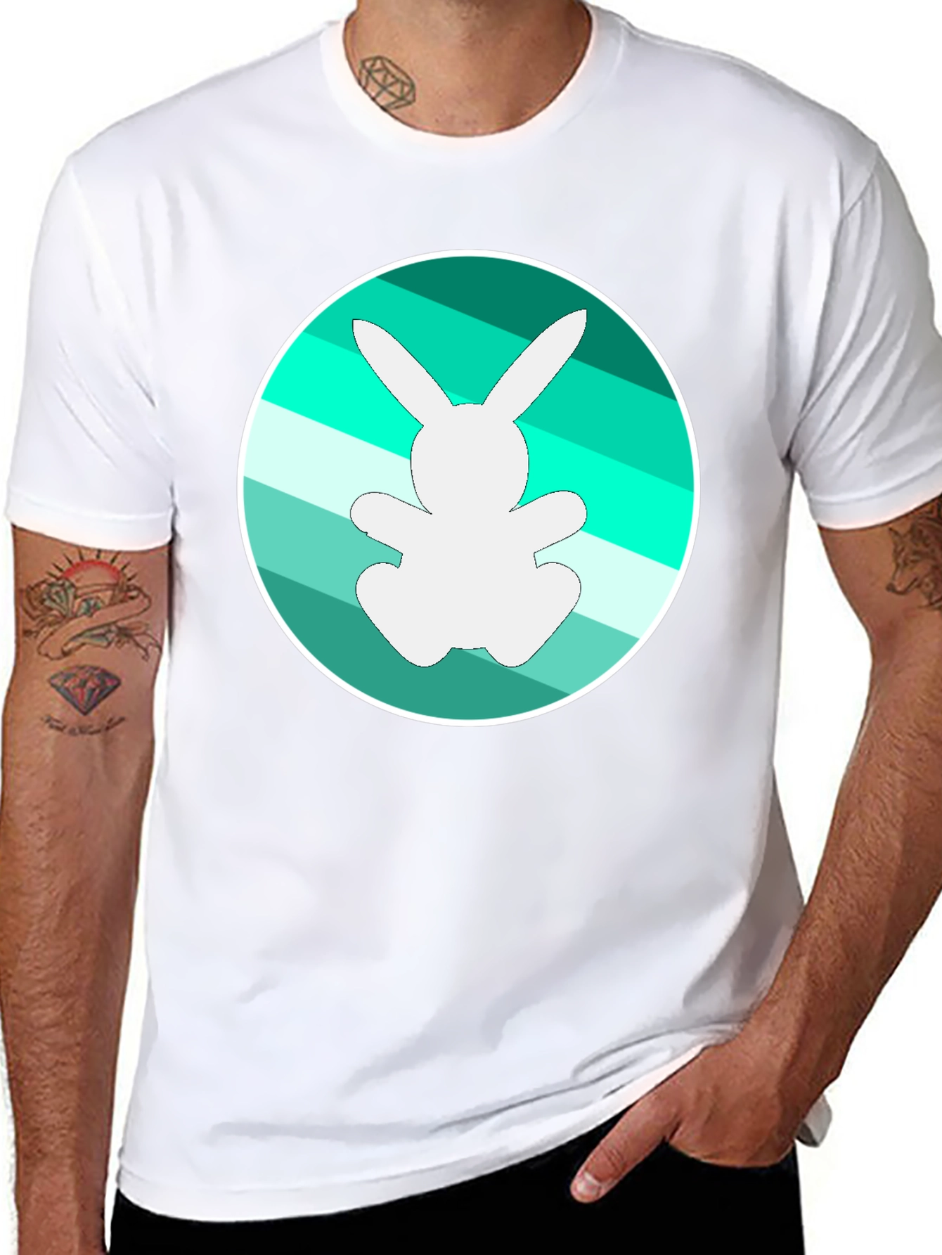 Bunny Graphic Tee - Cool Striped Circle Design