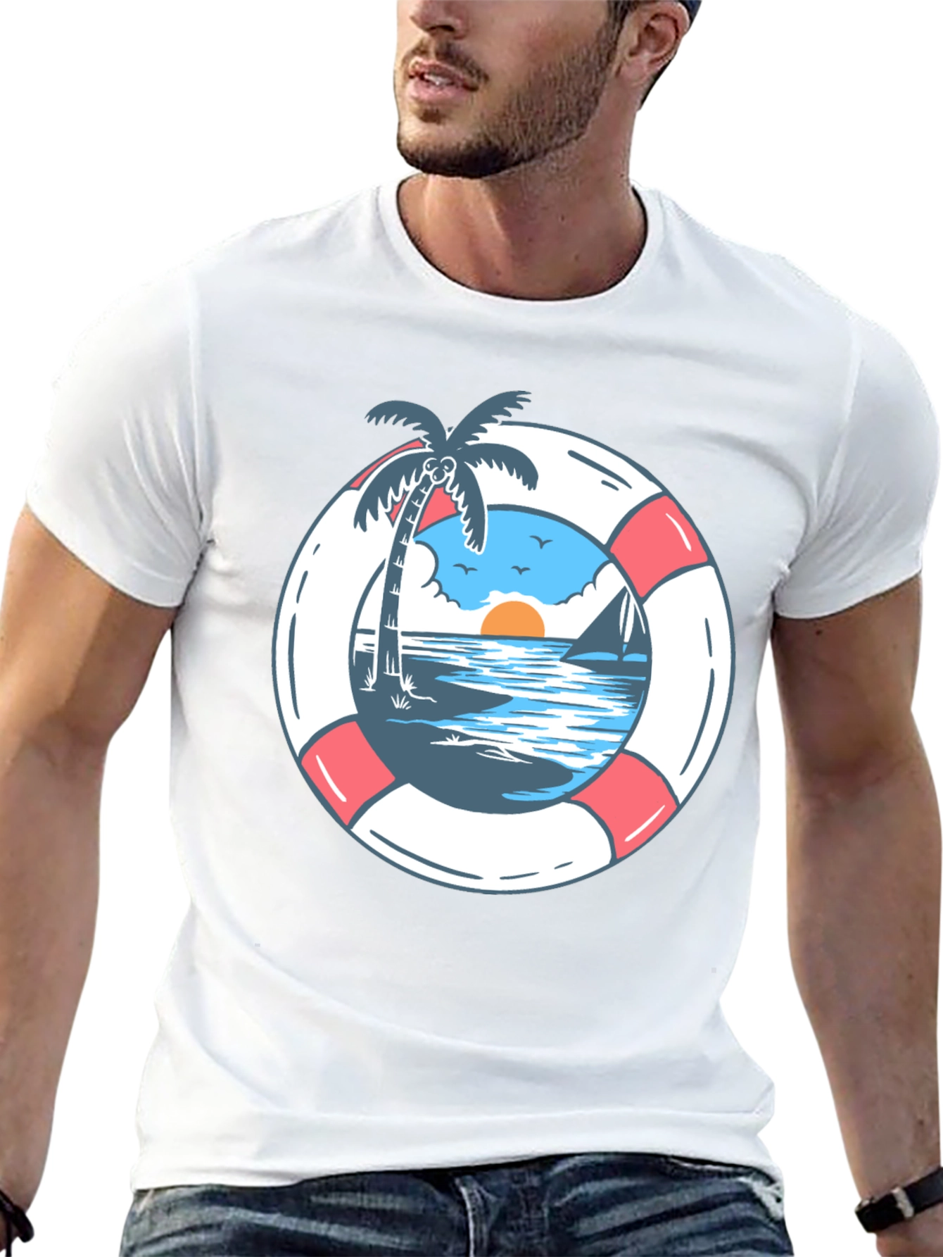 Tropical Beach Life Preserver Graphic Tee