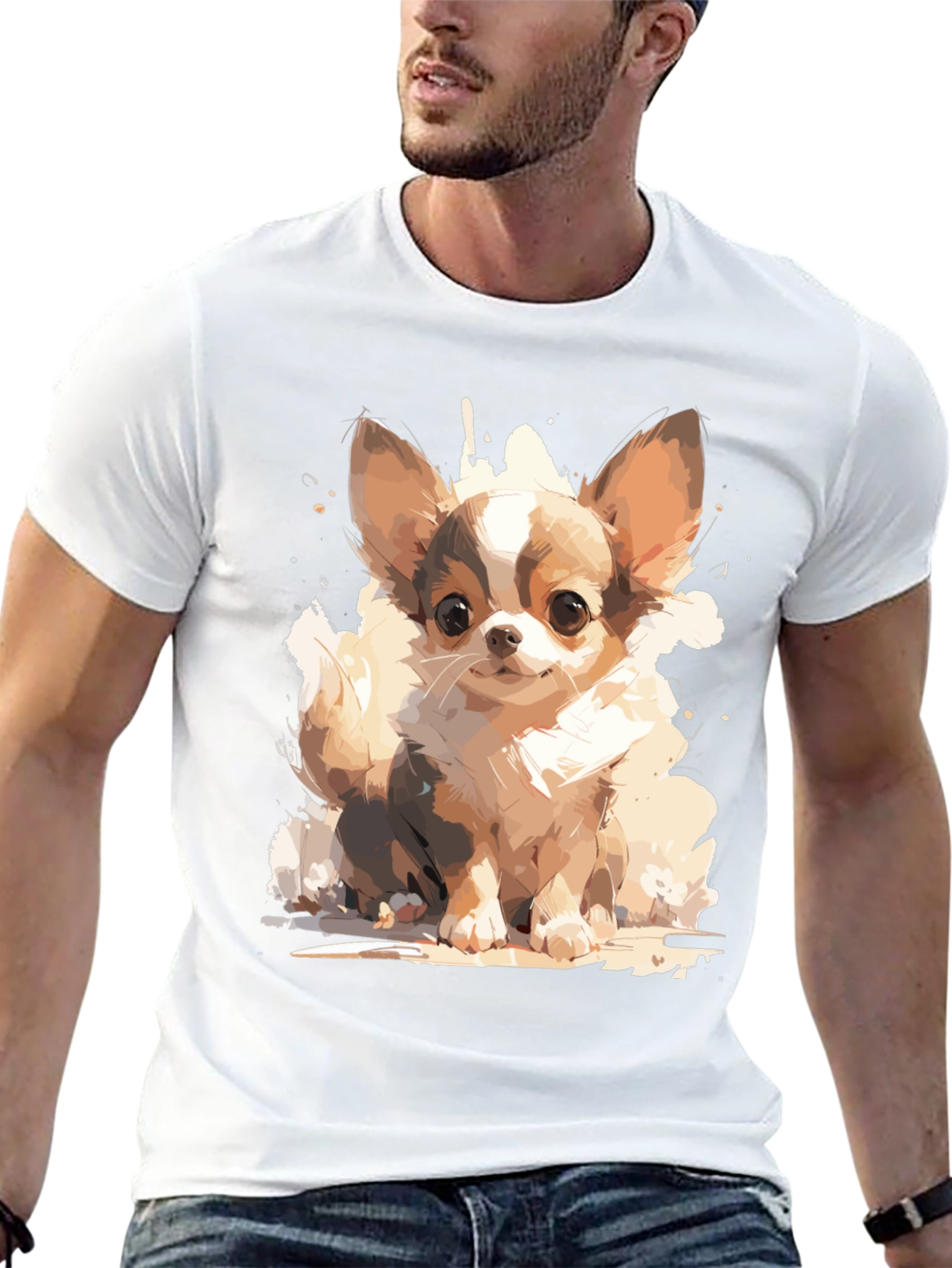 Cute Chihuahua Dog Graphic Tee - Black