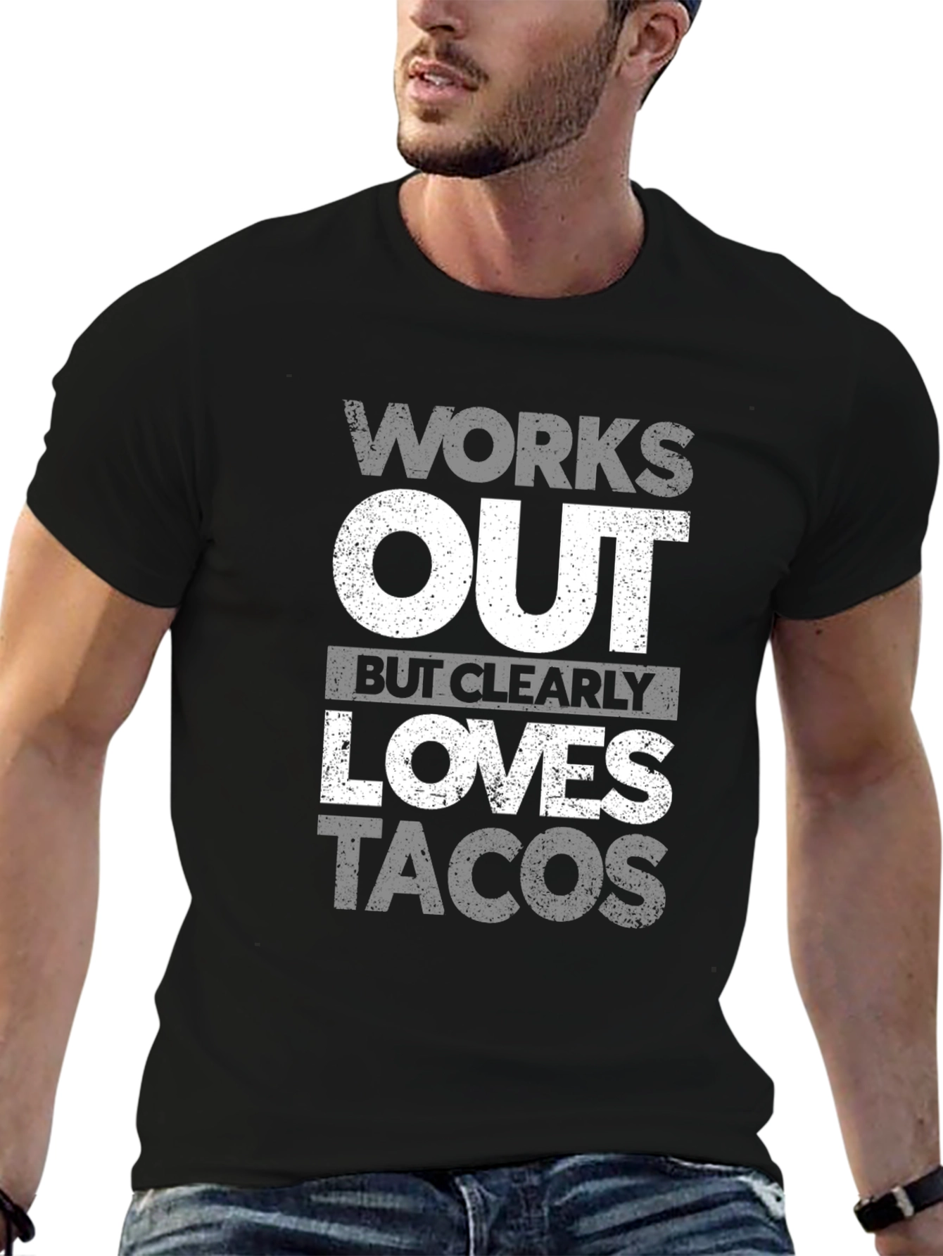 Works Out Loves Tacos Mens Black T-Shirt