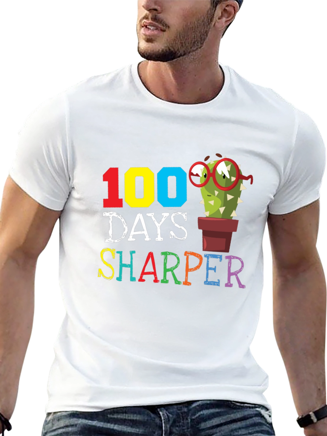 100 Days Sharper T-Shirt Cactus Teacher Gift