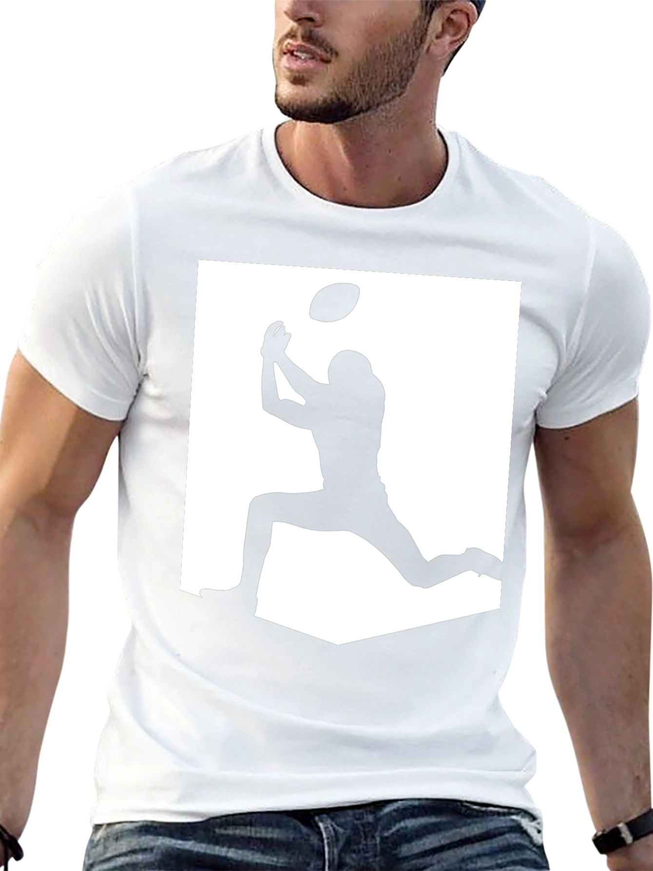 Football Silhouette Graphic Tee - Black Casual Shirt