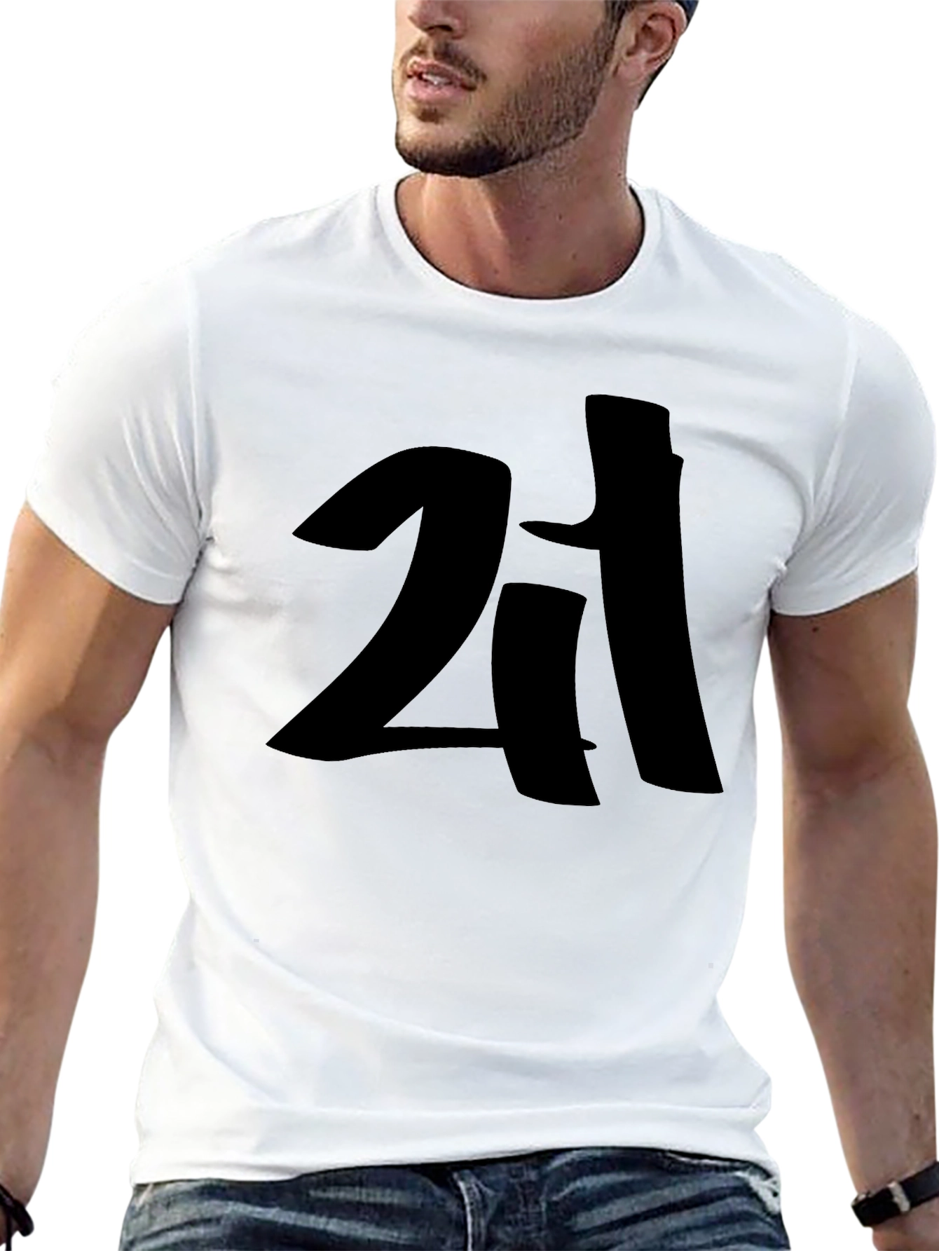 Mens Black Graphic T-Shirt - Bold Number Design
