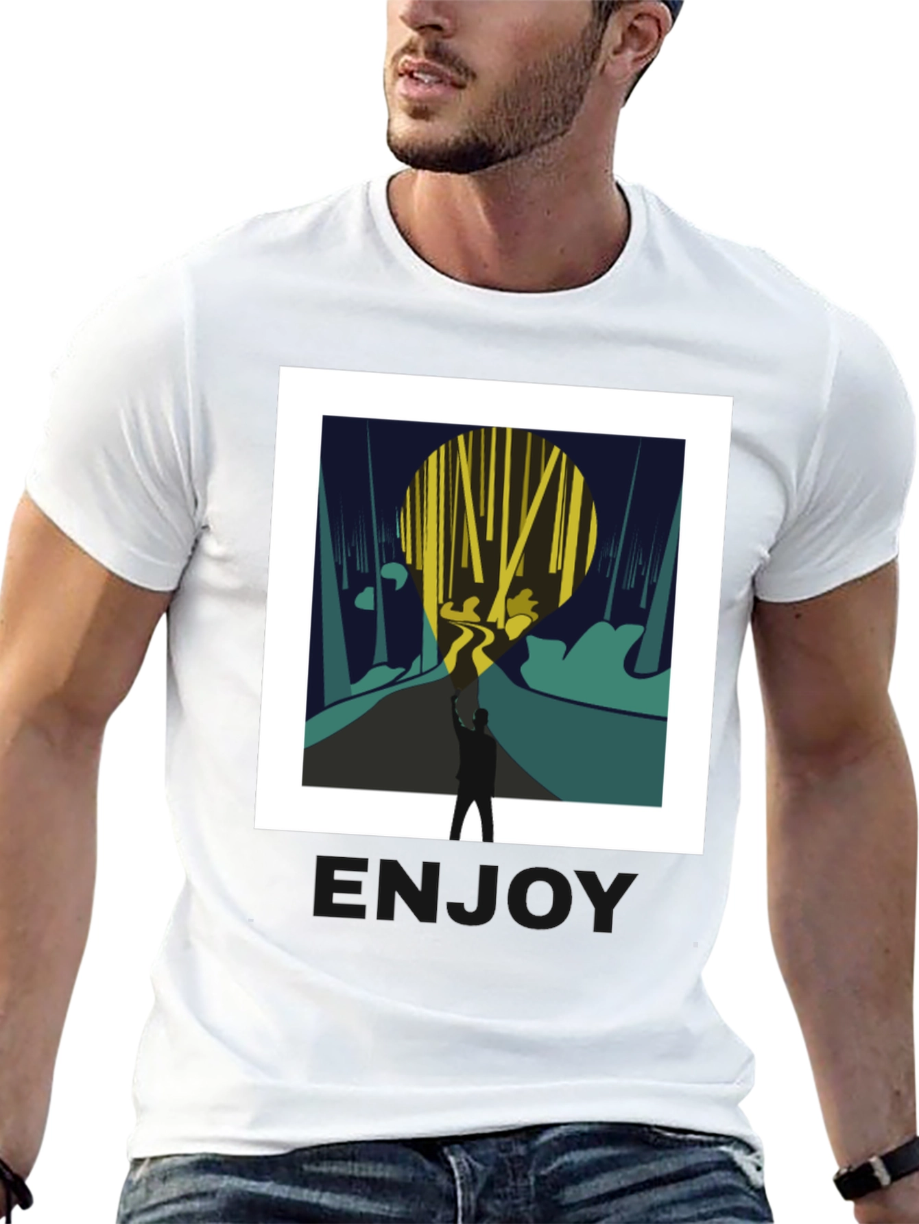 Abstract Forest Print Black Tee