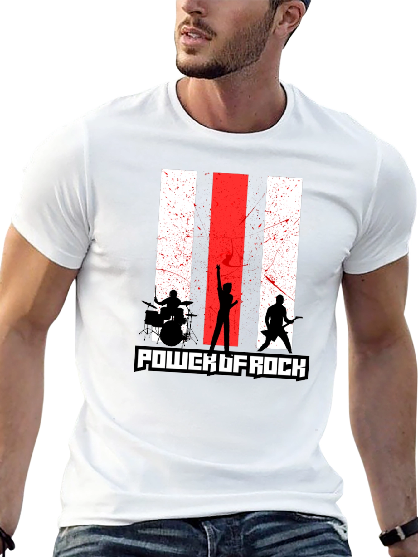Power of Rock Band T-Shirt - Black Crew Neck