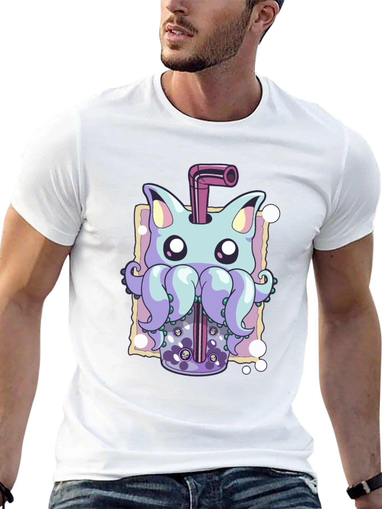 Cat-Octopus Bubble Tea Graphic Tee - Unique Design
