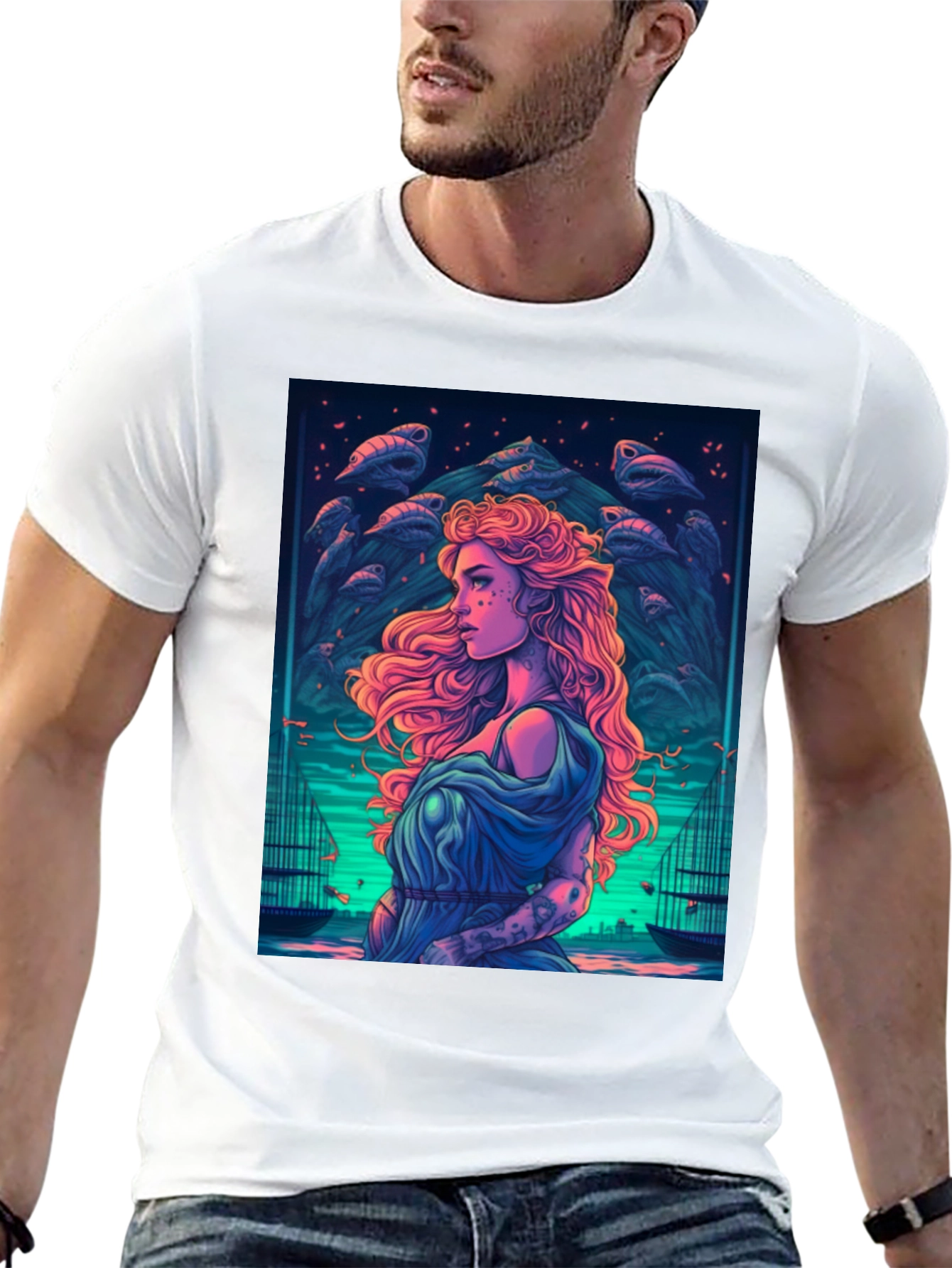 Mystic Sea Maiden Graphic T-Shirt - Black