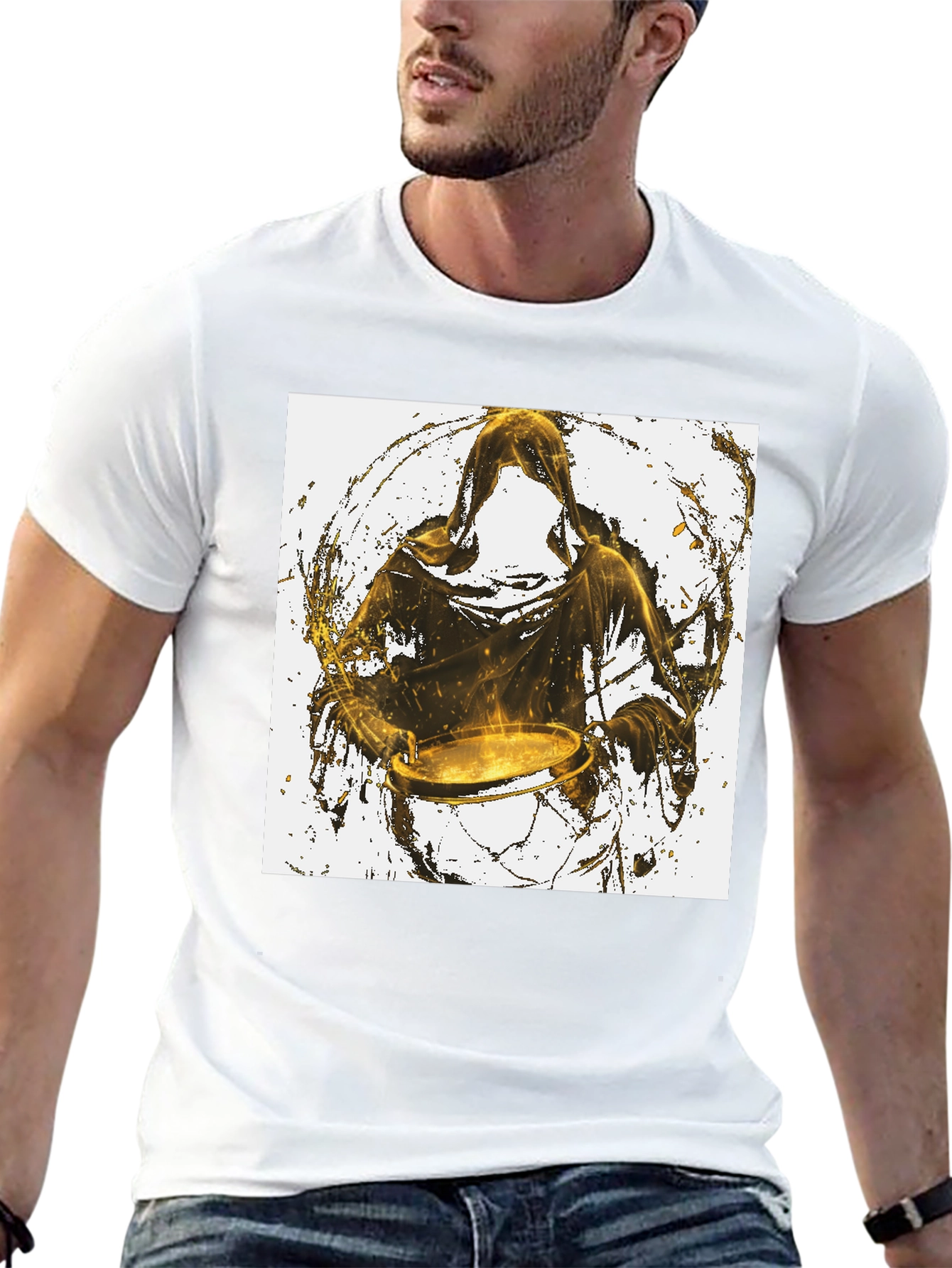 Hooded Drummer Graphic Black T-Shirt