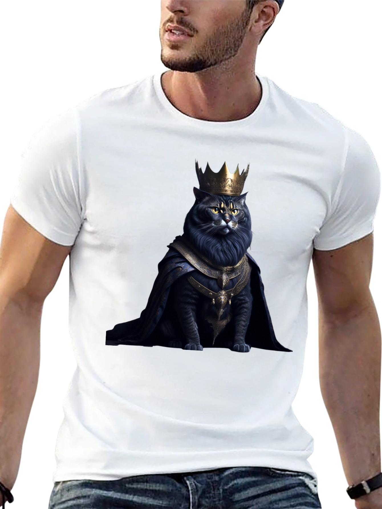 Regal Cat King Graphic Tee - Black