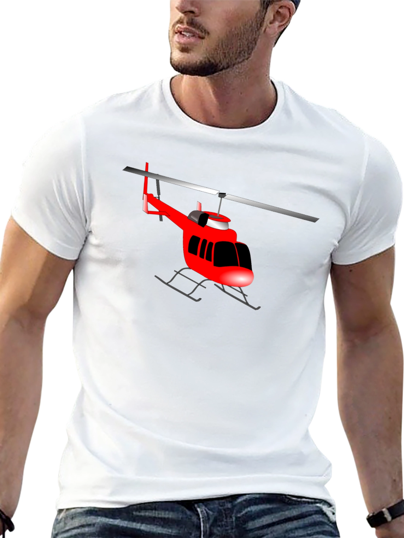 Red Helicopter Graphic T-Shirt - Casual Style