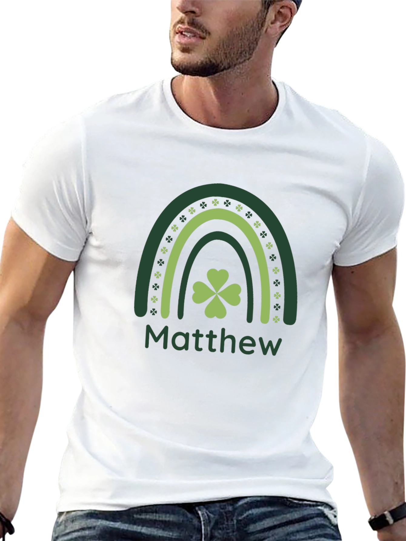 St. Patricks Day Matthew Rainbow Clover T-Shirt