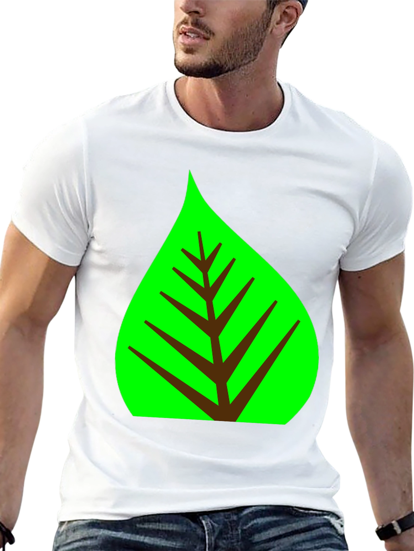 Green Leaf Graphic Tee - Black Cotton Shirt