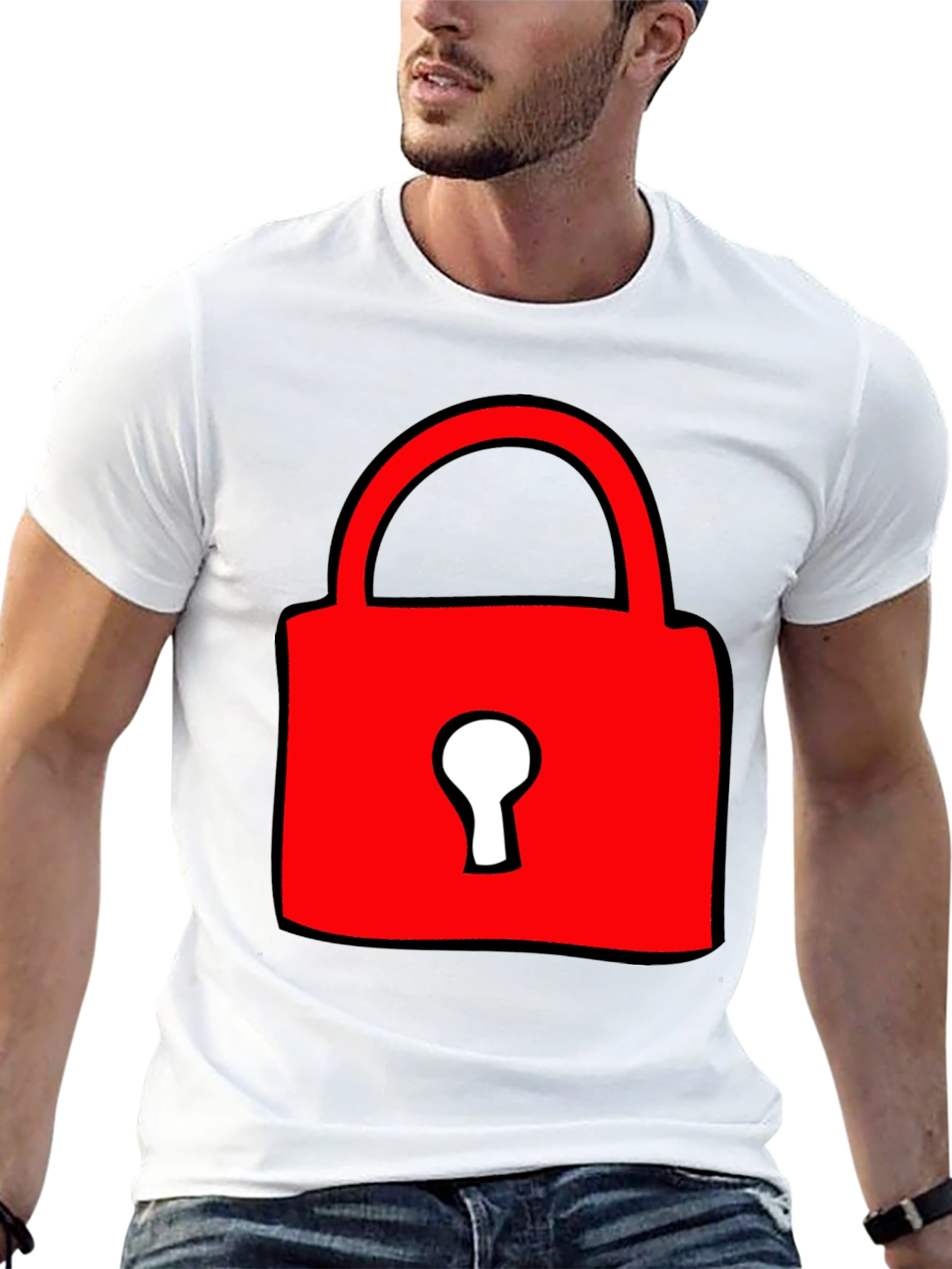 Red Lock Graphic T-Shirt - Casual Cotton Tee