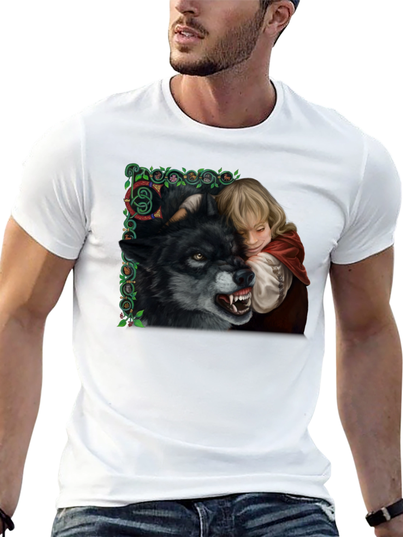 Red Riding Hood Wolf Graphic Black T-Shirt