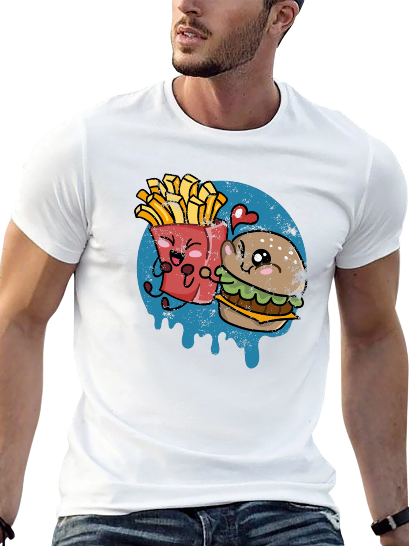 Burger & Fries Cartoon Graphic T-Shirt
