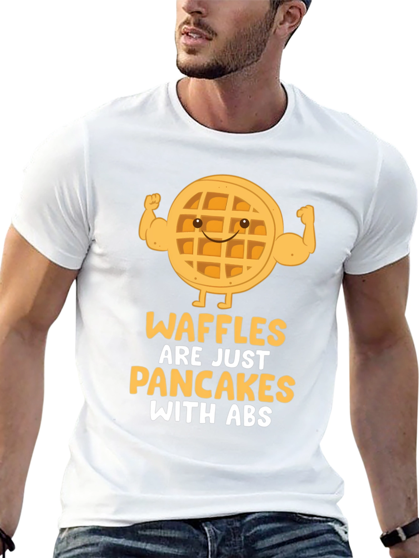Waffles With Abs Funny Graphic Tee - Black