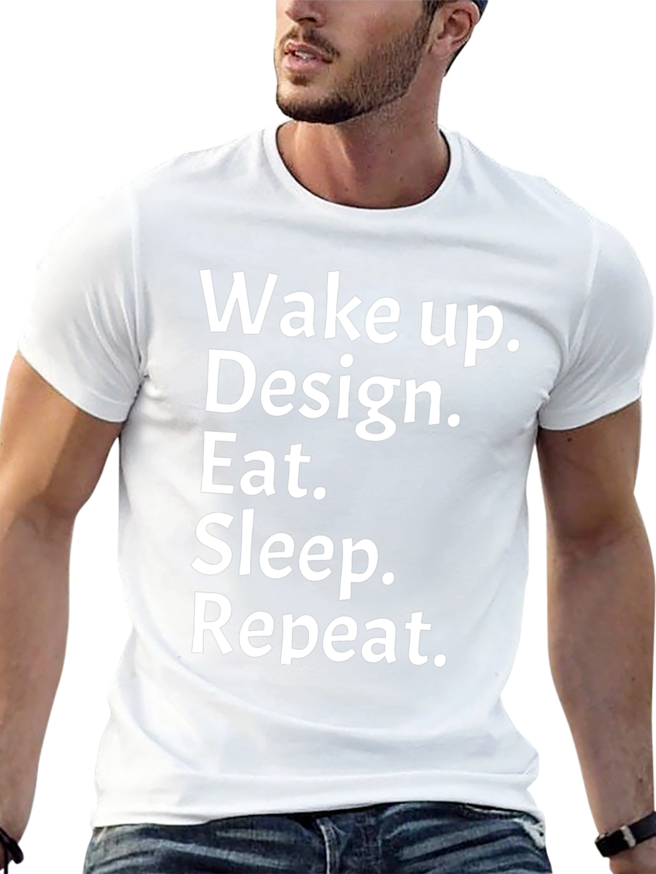 Wake Up Design Eat Sleep Repeat Black Graphic T-Shirt
